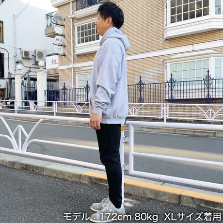 ＜IKIMASYO（いきましょう）パーカー＞グレー×黒文字（裏起毛）