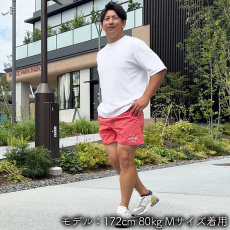 ハーフパンツ＜I'm IMANAMI Class＞ コーラル×白文字 水陸両用 2way ナイロンショーツ