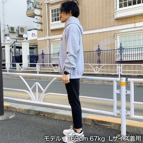 ＜IKIMASYO（いきましょう）パーカー＞グレー×黒文字（裏起毛）