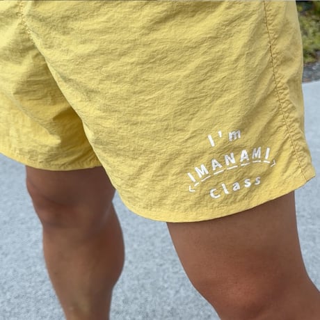 ハーフパンツ＜I'm IMANAMI Class＞ イエロー×白文字 水陸両用 2way ナイロンショーツ