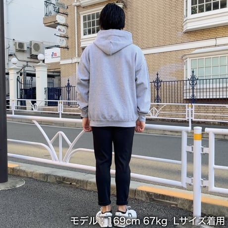 ＜IKIMASYO（いきましょう）パーカー＞グレー×黒文字（裏起毛）