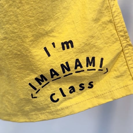 ハーフパンツ＜I'm IMANAMI Class＞ イエロー×黒文字 水陸両用 2way ナイロンショーツ