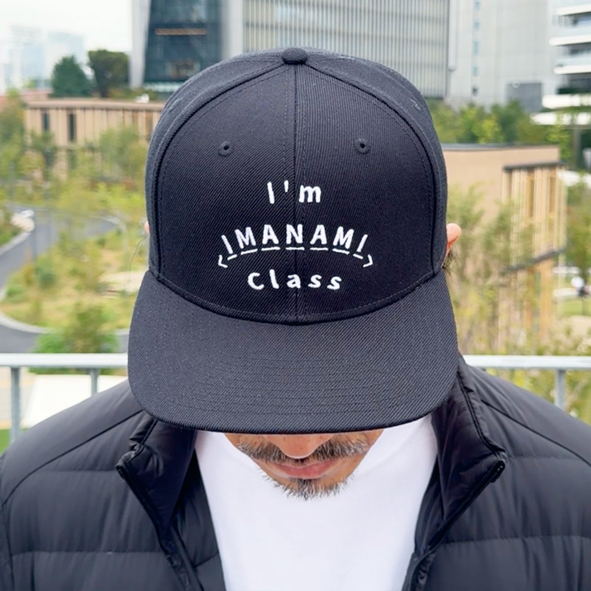 ベースボールキャップ<I'm IMANAMI Class>ブラック×白文字 ベースボールキャップ<I'm IMANAMI Class>ブラック×白文字