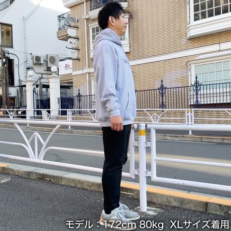 ＜IKIMASYO（いきましょう）パーカー＞グレー×黒文字（裏起毛）