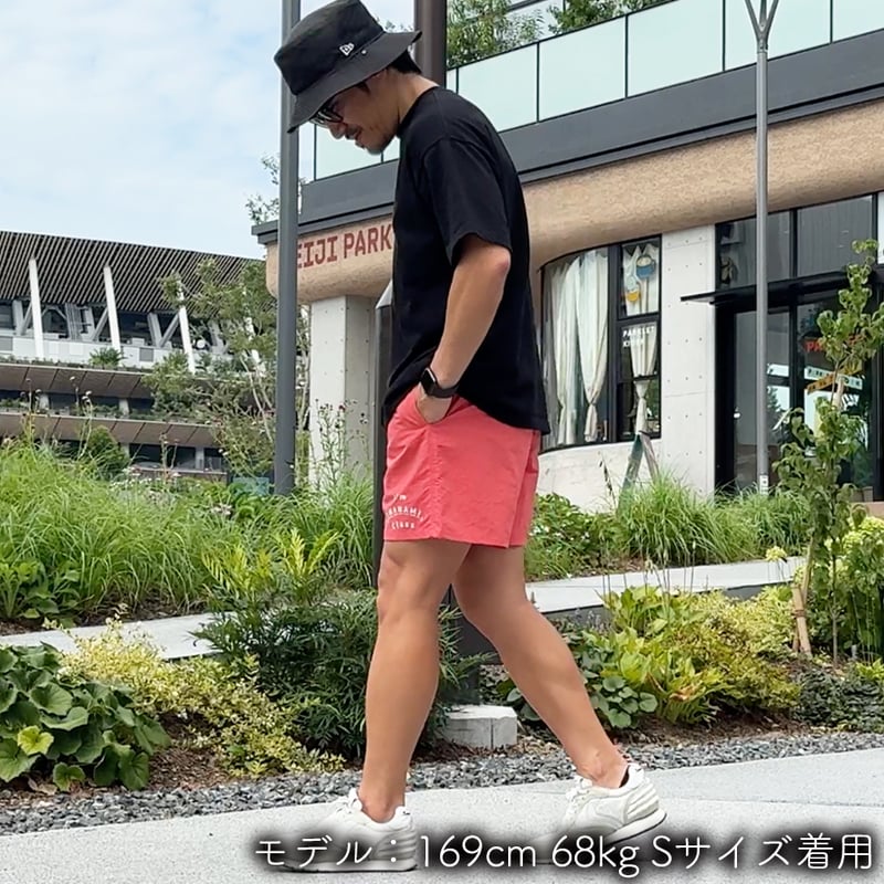 PUTUMAYO フラップ付ハーフパンツ 巻きスカート y2k パンク 平成 ハーフパンツ＜I'm IMANAMI Class＞ コーラル×白文字 水陸両用 2way