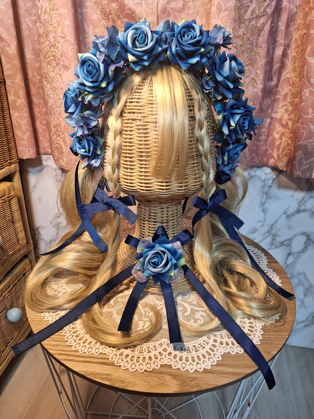 人気ブルーローズ色】薔薇ヘッドドレスカチューシャ | モアパープル