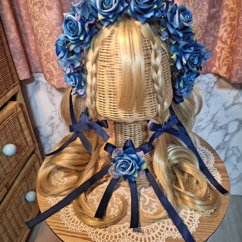 人気ブルーローズ色】薔薇ヘッドドレスカチューシャ | モアパープル