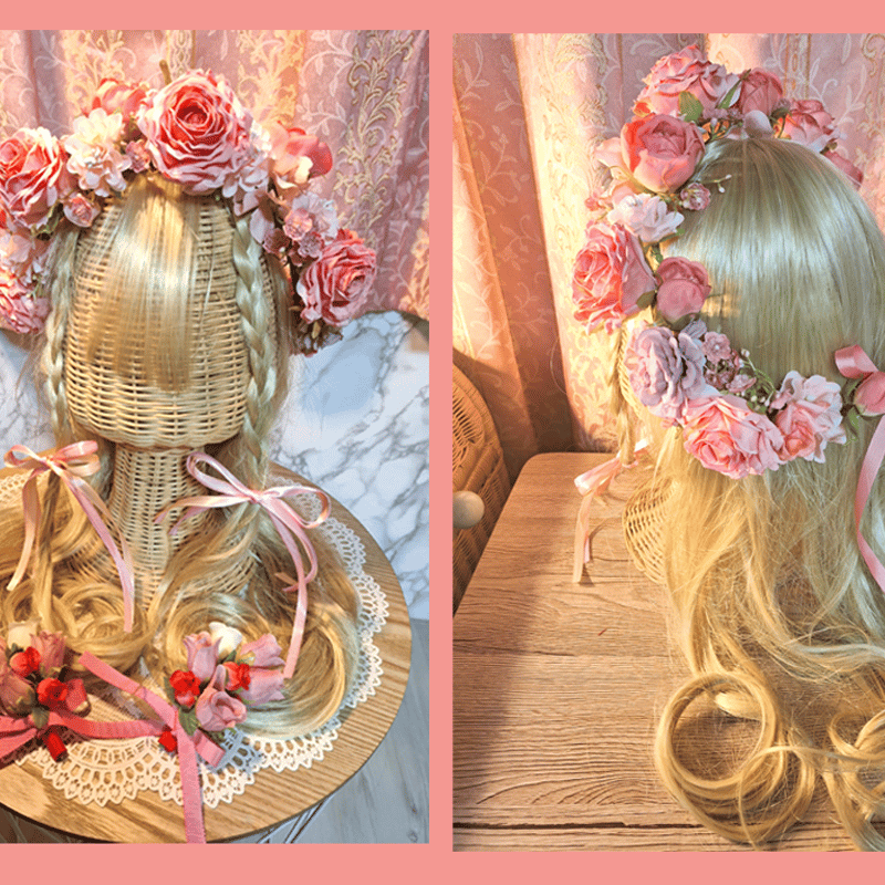 キューピッドピンク色】可愛い薔薇の花かんむり | モアパープル