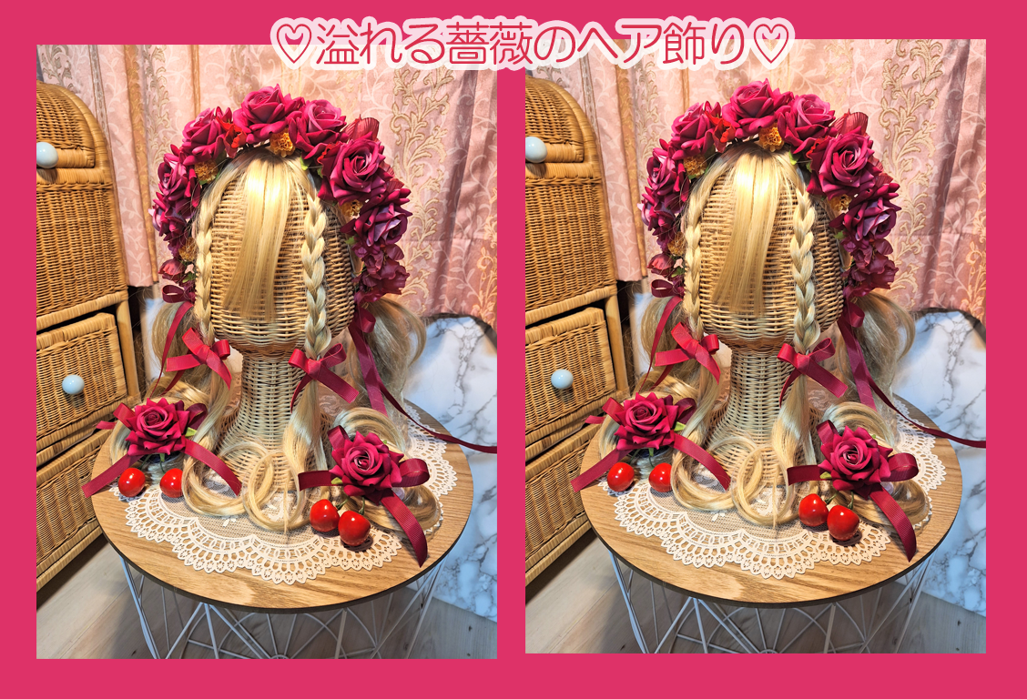 さくらんぼ薔薇クリップ付き】薔薇ヘッドドレスカチューシャ | モア