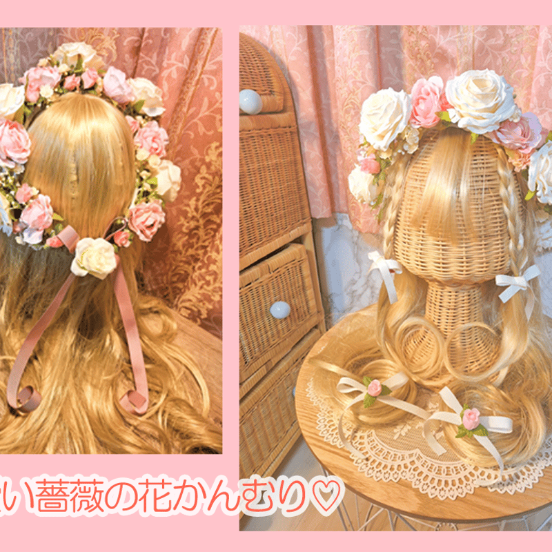 ホワイトピンクローズ】可愛い薔薇の花かんむり | モアパープル