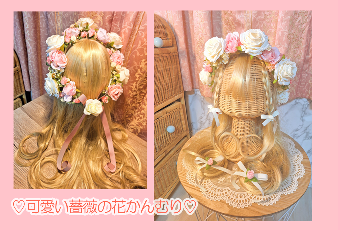 ホワイトピンクローズ】可愛い薔薇の花かんむり | モアパープル