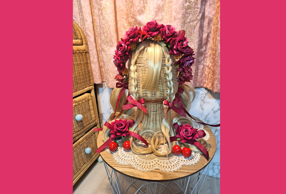 さくらんぼ薔薇クリップ付き】薔薇ヘッドドレスカチューシャ | モア