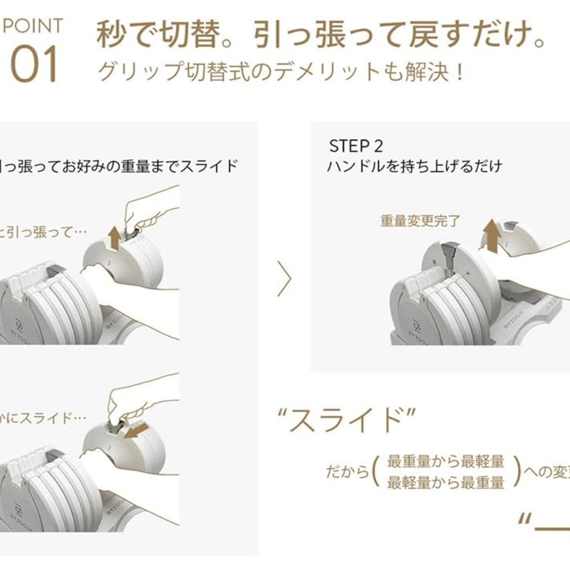 byzoom 可変式ダンベル 10kg×2個 Pure Series ホワイト | トライレント