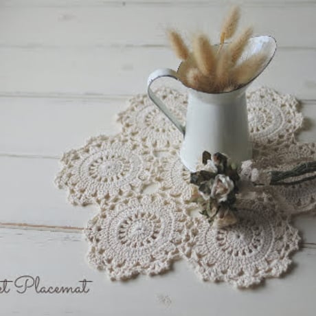 Crochet cover mini アンティーク風 クロシェ編み レースモチーフ 7連つなぎ