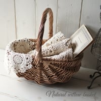 Round Natural Basket 丸型ハンドルバスケット ナチュラルな丸い柳のバスケット 取っ手付かご