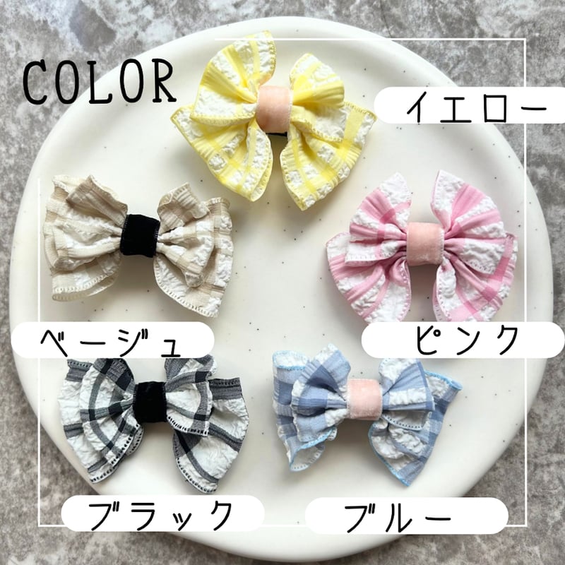 くしゅくしゅプリーツチェックリボン ヘアアクセサリー | Re.ribbon