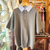 シャツ衿半袖ポロニット　グレー