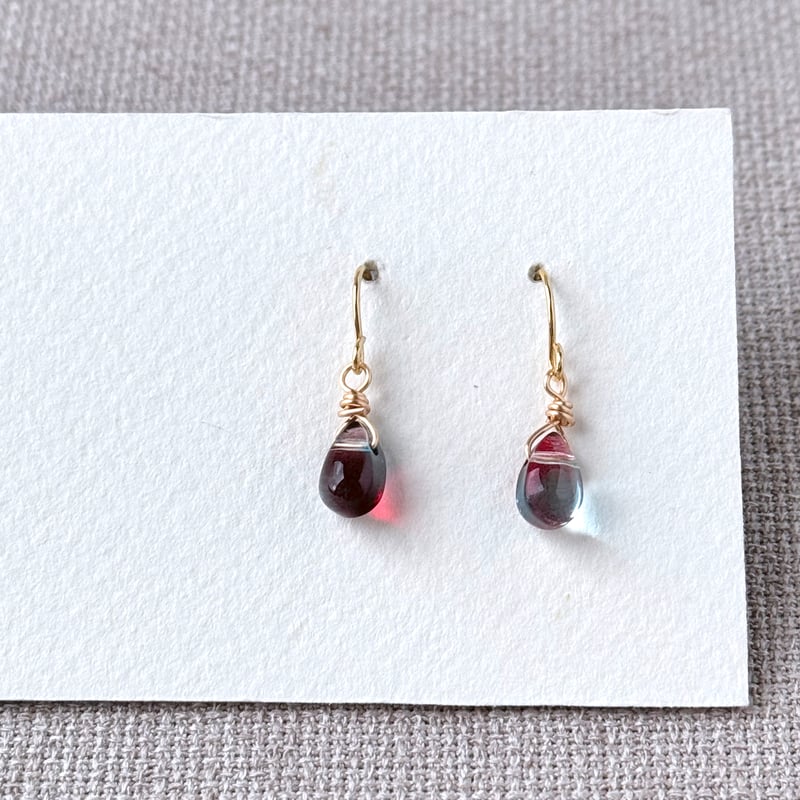 チェコビーズ レッド×ブルー 一粒ドロップピアス [No.122] | Handmade 