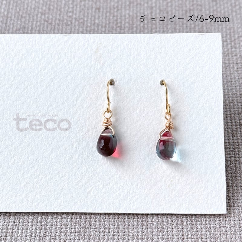 チェコビーズ レッド×ブルー 一粒ドロップピアス [No.122] | Handmade 