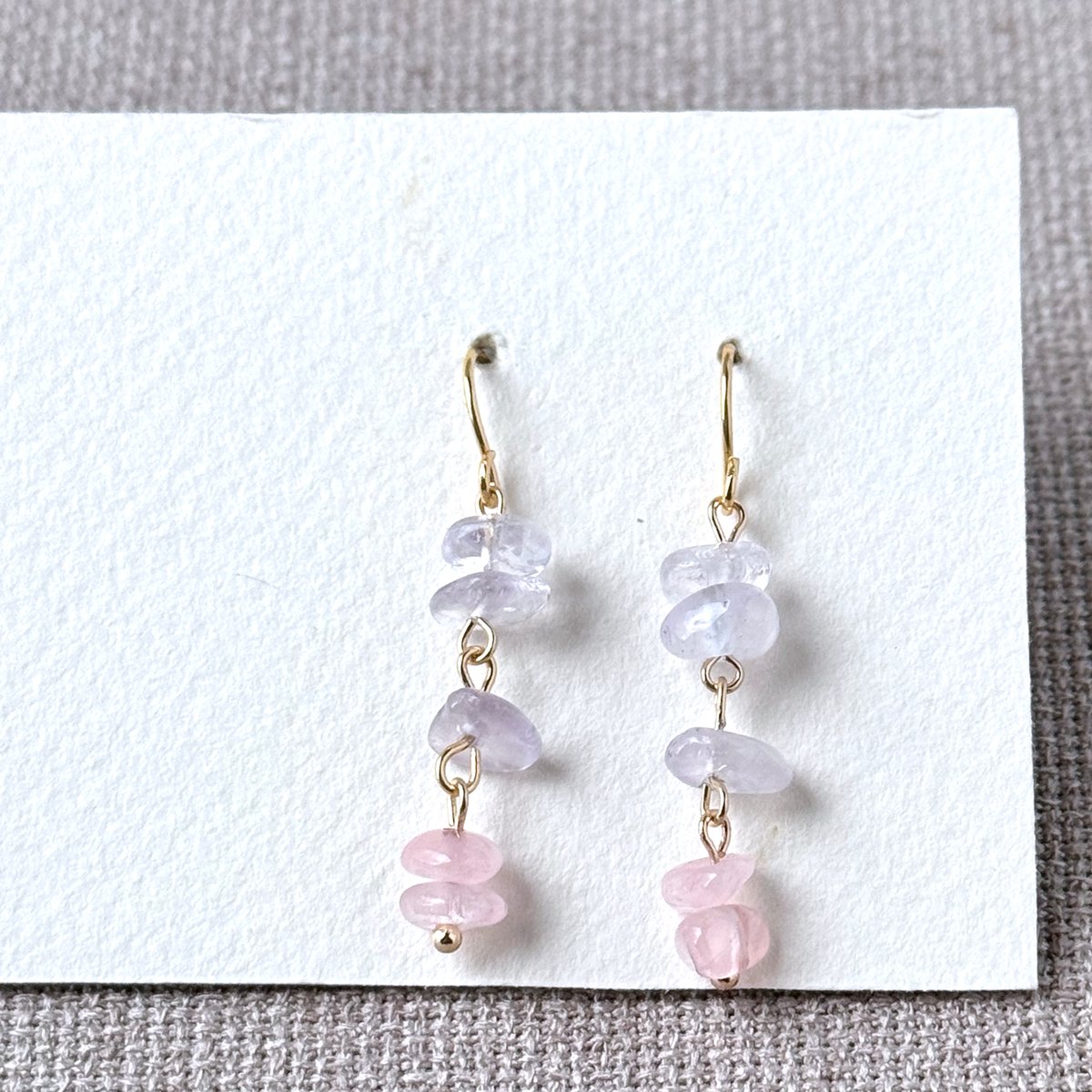 アメトリン フリルカービング✳︎天然石ピアス&イヤリング さざれ石 小粒 ロングピアス ローズクオーツ アメトリン [No.111