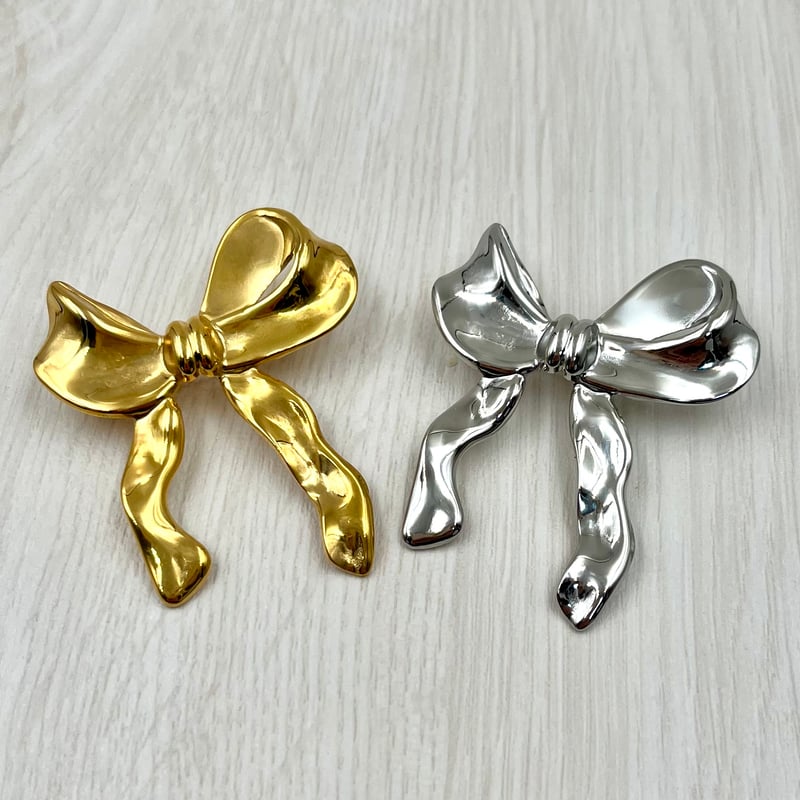 リボンのブローチ[セレクト]【金属アレルギー対応ステンレス