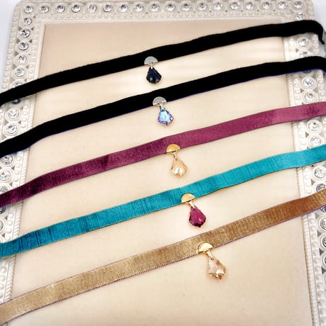 ストレッチベルベットリボンチョーカー【金属アレルギー対応ステンレスアクセサリー】