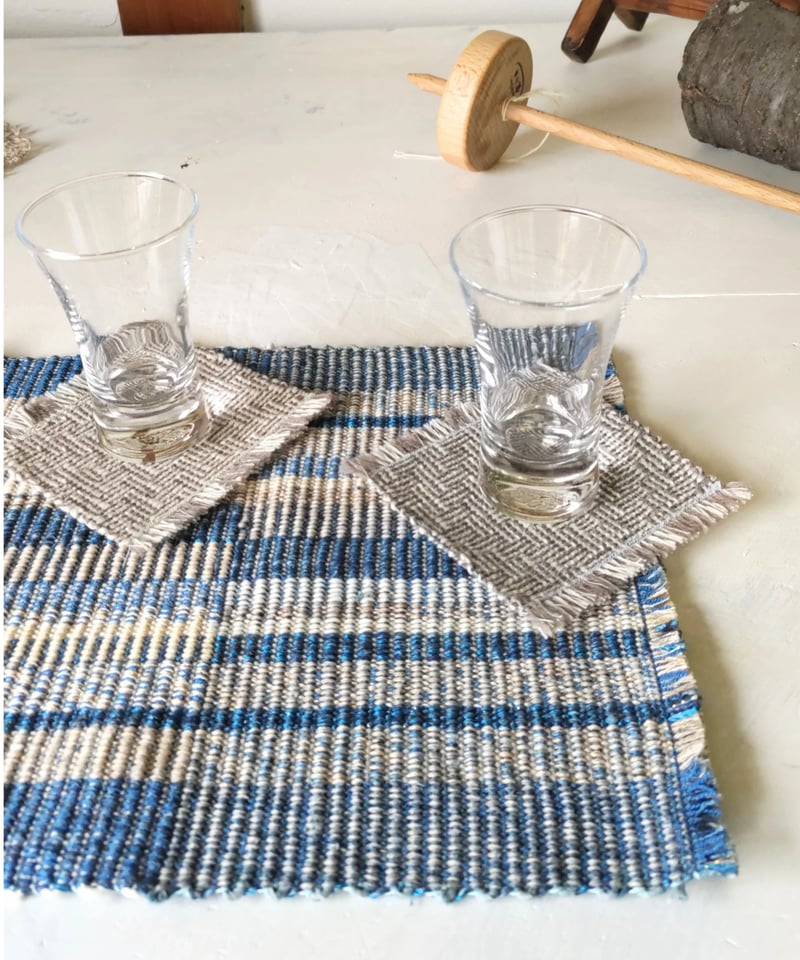 3点セット】コースター&テーブルマット【洋機/シャドーウィーブ.縦畝