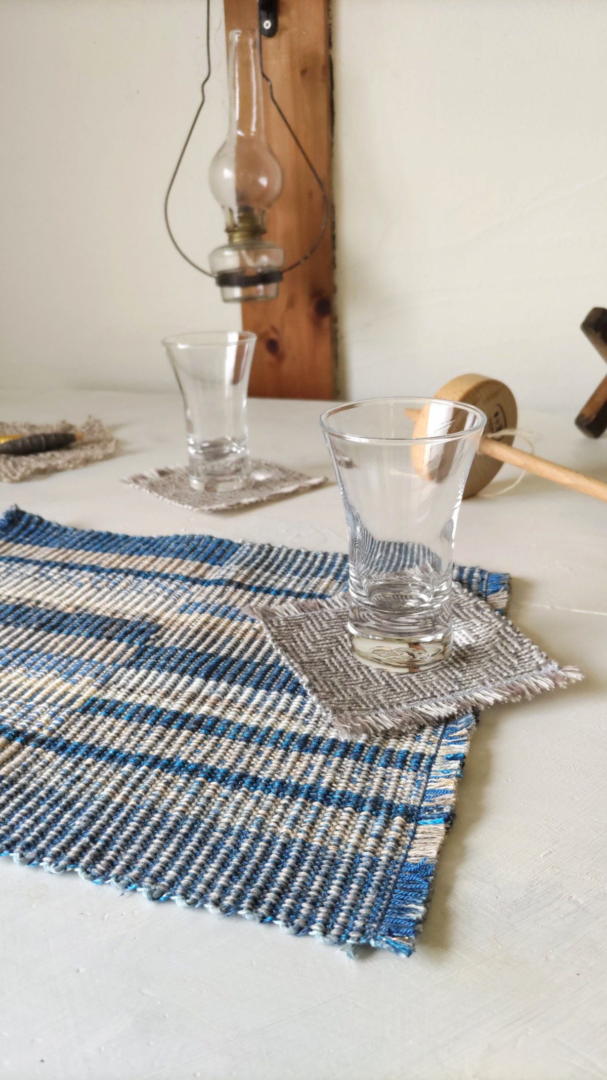 3点セット】コースター&テーブルマット【洋機/シャドーウィーブ.縦畝