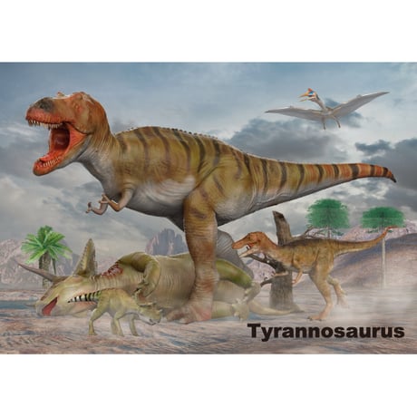 【加藤愛一】恐竜アートキャンバス 獲物をしとめたティラノサウルス