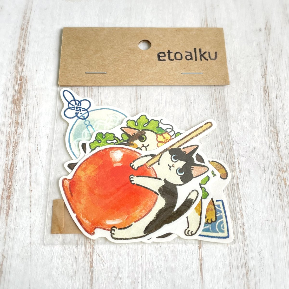 etoalku】フレークシール：夏の猫ちゃん（5枚入り） | 雑貨ショップriccio