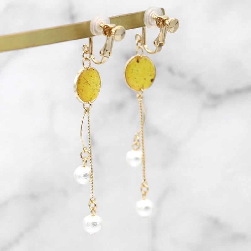 【no.1169】イエロー　カボション　パール　ハンドメイド　ピアス　イヤリング 楽天市場】【2個】箔入りカボション ピアス イヤリング アクセサリー