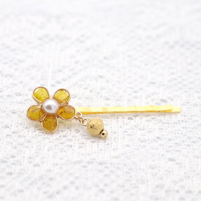 ヘアピン｜花とダストビーズ｜黄色 | POOPOOPAPER accessory