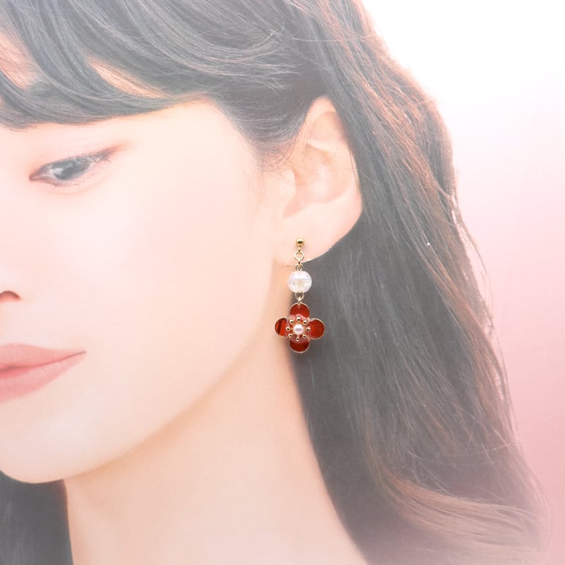 イヤリング・ピアス｜花とガラスビーズ｜オレンジ | POOPOOPAPER