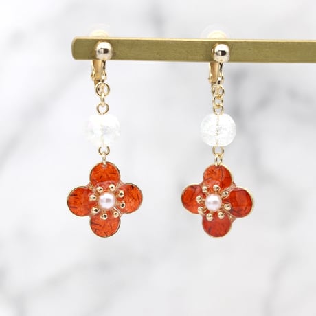 イヤリング・ピアス｜花とガラスビーズ｜オレンジ