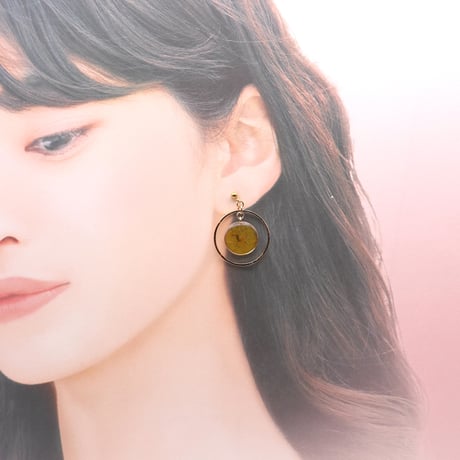 イヤリング・ピアス｜丸とフープ｜黄色