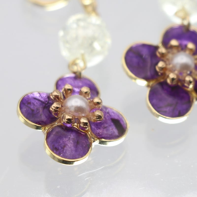 イヤリング・ピアス｜花とガラスビーズ｜紫 | POOPOOPAPER