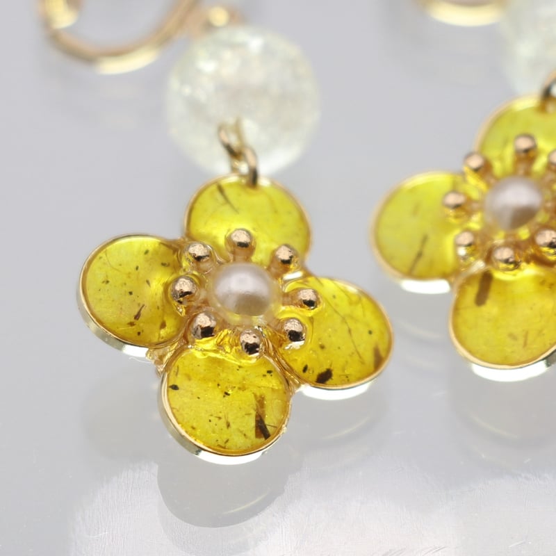 イヤリング・ピアス｜花とガラスビーズ｜黄色 | POOPOOPAPER accessory