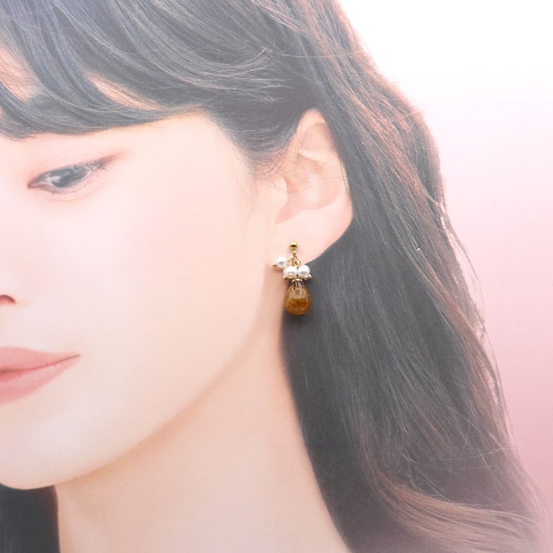 イヤリング・ピアス｜小粒パールと雫｜黄色 | POOPOOPAPER accessory