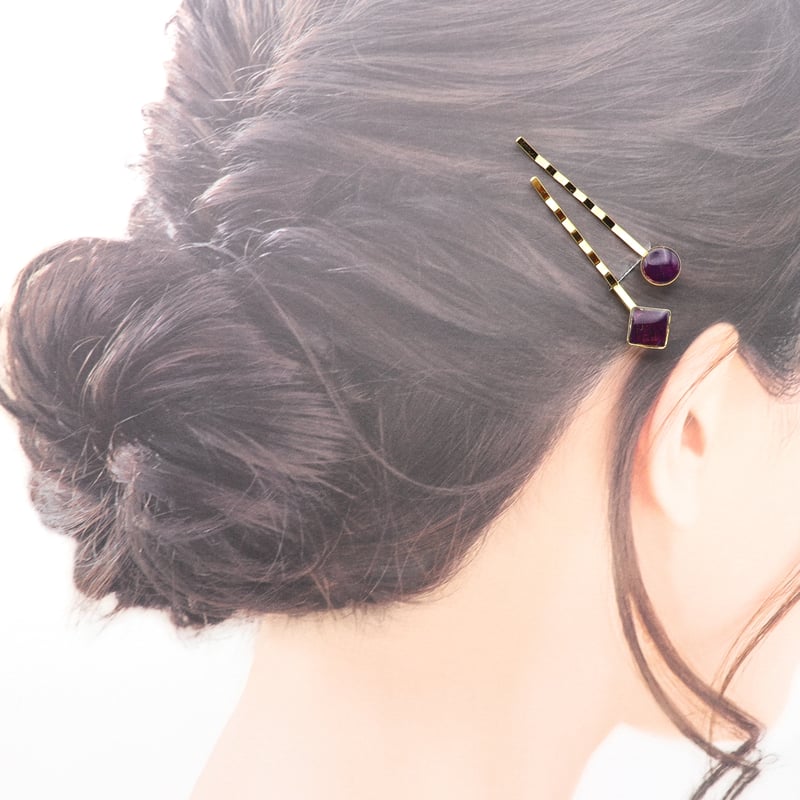 ヘアピン｜丸とスクエアセット｜紫 | POOPOOPAPER accessory