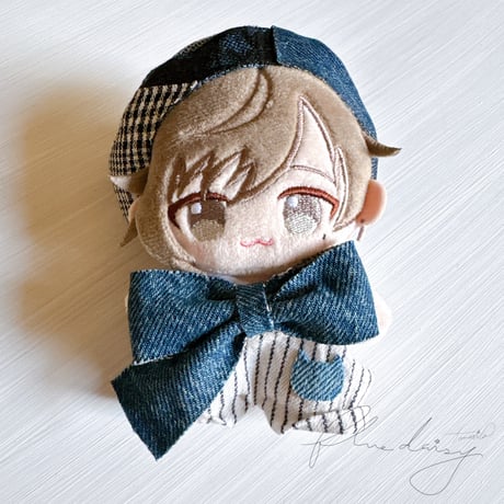 サロペット&ベレー帽・リボンセット単品【ホワイト×ブ濃青リボン】