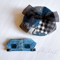 denim ジャケット・ベレー帽セット 【ブルー×シルバー】