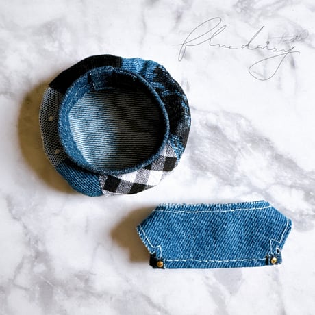 denim ジャケット・ベレー帽セット【ブルー×ゴールド】