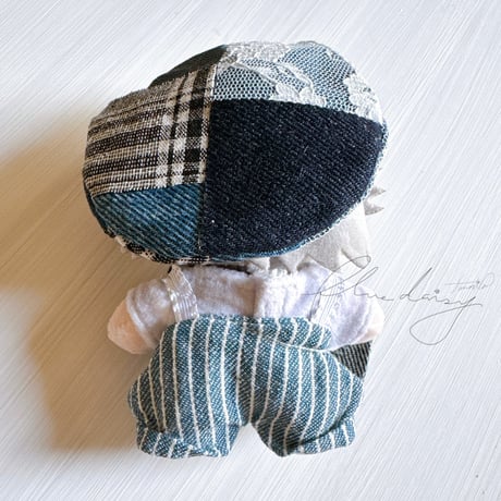 サロペット&ベレー帽・リボンセット単品【ブルー×ネイビーリボン】