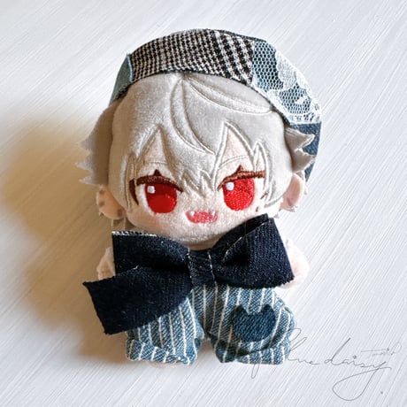 サロペット&ベレー帽・リボンセット単品【ブルー×ネイビーリボン】