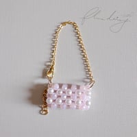 ピンクビーズショルダーバッグ【ゴールド×パール】