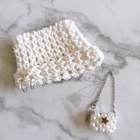 ニット帽&パールショルダーバッグ【silver】