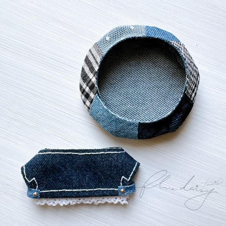 denim ジャケット・ベレー帽セット 【ネイビー×ゴールド】