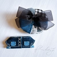 denim ジャケット・ベレー帽セット 【ネイビー×シルバー】