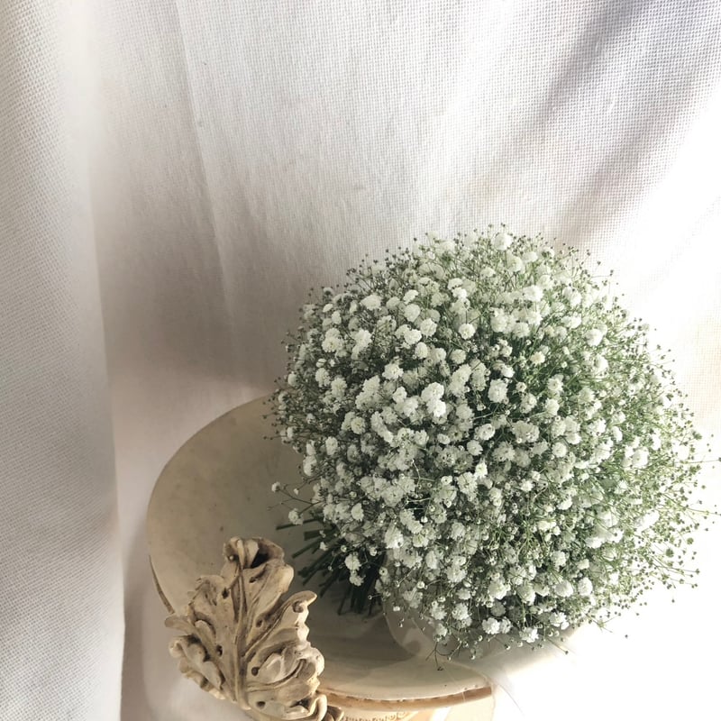 ウェディングブーケ＊*生花のかすみ草ラウンドブーケ【ブートニア付き