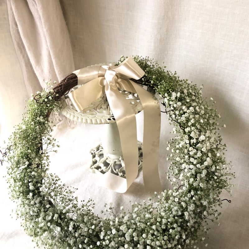 ウェディングブーケ**生花のかすみ草のリースブーケ 【受注制作 ウェディングブーケ**生花のかすみ草のリースブーケ 【受注制作